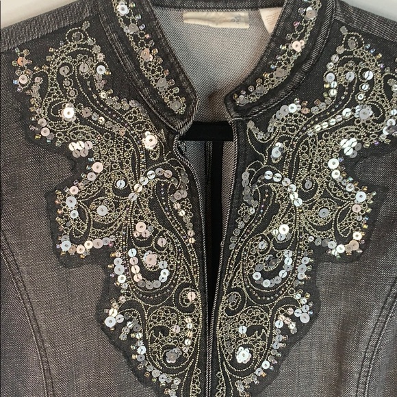 Chico’s denim gray jacket beaded sequined M - Picture 2 of 8